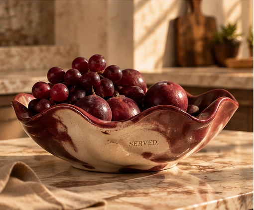 SERVED. keramische fruitschaal burgundy – sfeerfoto